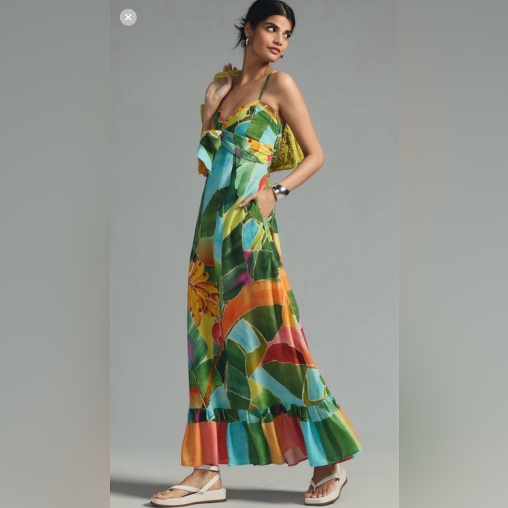 FARM Rio Tie Waist Printed Colorful Maxi Dress Size S